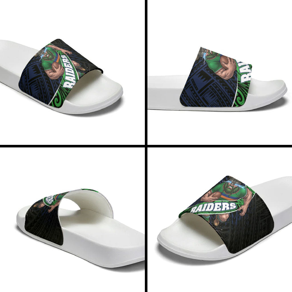 Canberra Raiders Rugby Slide Sandals Tribal Polynesian Power Art - Lightning Mascot
