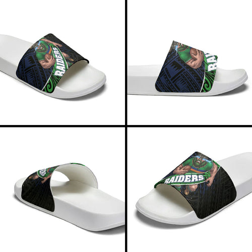 Canberra Raiders Rugby Slide Sandals Tribal Polynesian Power Art - Lightning Mascot