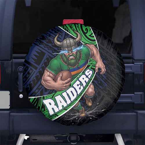 Canberra Raiders Rugby Spare Tire Cover Tribal Polynesian Power Art - Lightning Mascot