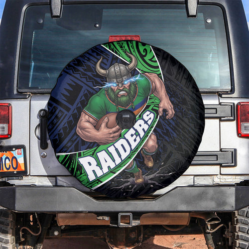 Canberra Raiders Rugby Spare Tire Cover Tribal Polynesian Power Art - Lightning Mascot