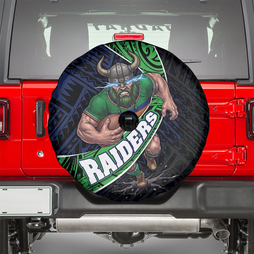 Canberra Raiders Rugby Spare Tire Cover Tribal Polynesian Power Art - Lightning Mascot