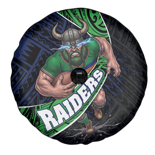 Canberra Raiders Rugby Spare Tire Cover Tribal Polynesian Power Art - Lightning Mascot