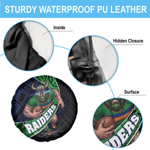Canberra Raiders Rugby Spare Tire Cover Tribal Polynesian Power Art - Lightning Mascot