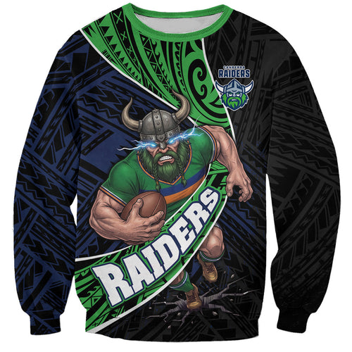 Canberra Raiders Rugby Sweatshirt Tribal Polynesian Power Art - Lightning Mascot