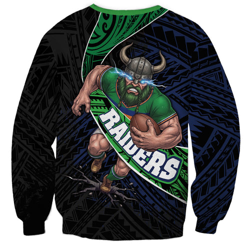 Canberra Raiders Rugby Sweatshirt Tribal Polynesian Power Art - Lightning Mascot
