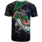 Canberra Raiders Rugby T Shirt Tribal Polynesian Power Art - Lightning Mascot