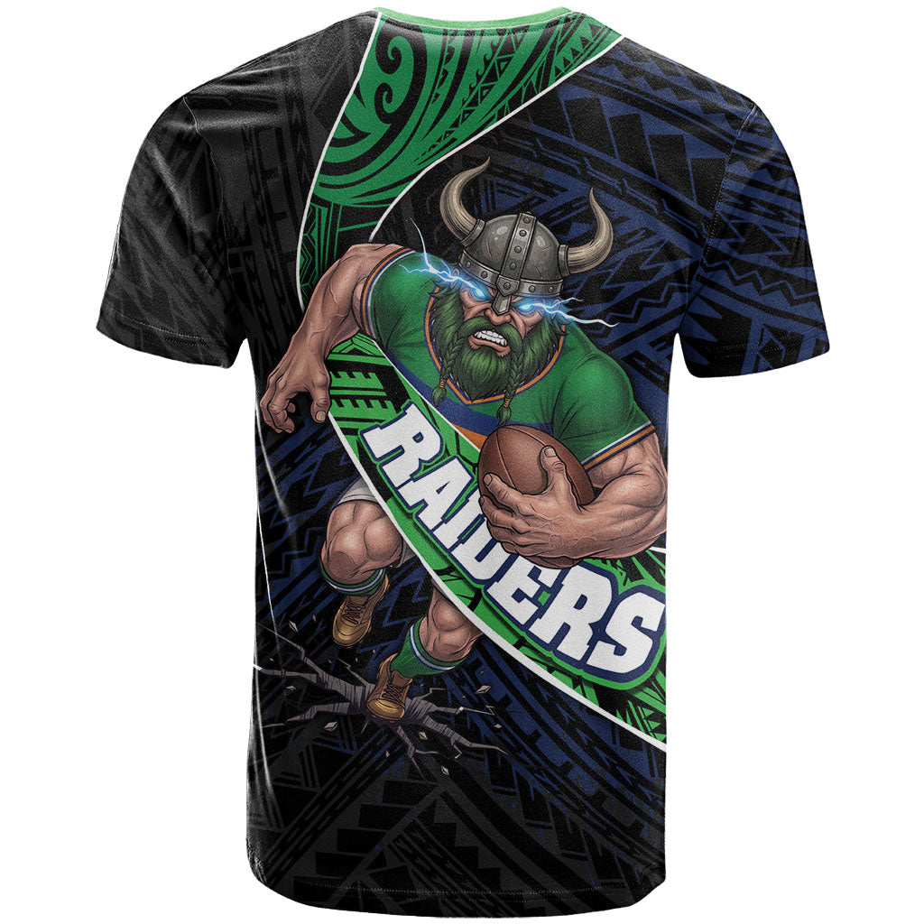 Canberra Raiders Rugby T Shirt Tribal Polynesian Power Art - Lightning Mascot