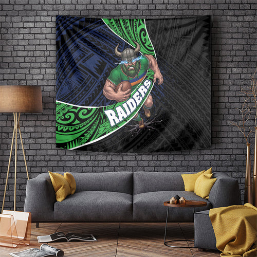 Canberra Raiders Rugby Tapestry Tribal Polynesian Power Art - Lightning Mascot