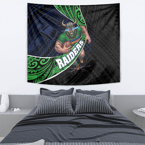 Canberra Raiders Rugby Tapestry Tribal Polynesian Power Art - Lightning Mascot