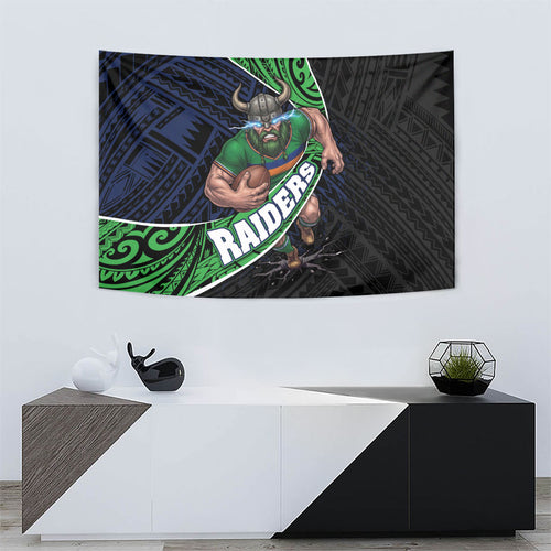 Canberra Raiders Rugby Tapestry Tribal Polynesian Power Art - Lightning Mascot
