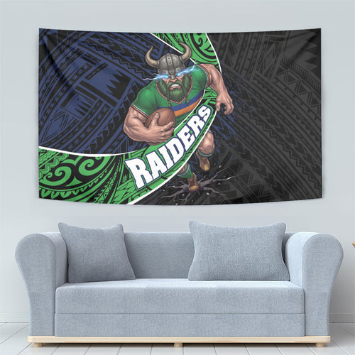 Canberra Raiders Rugby Tapestry Tribal Polynesian Power Art - Lightning Mascot