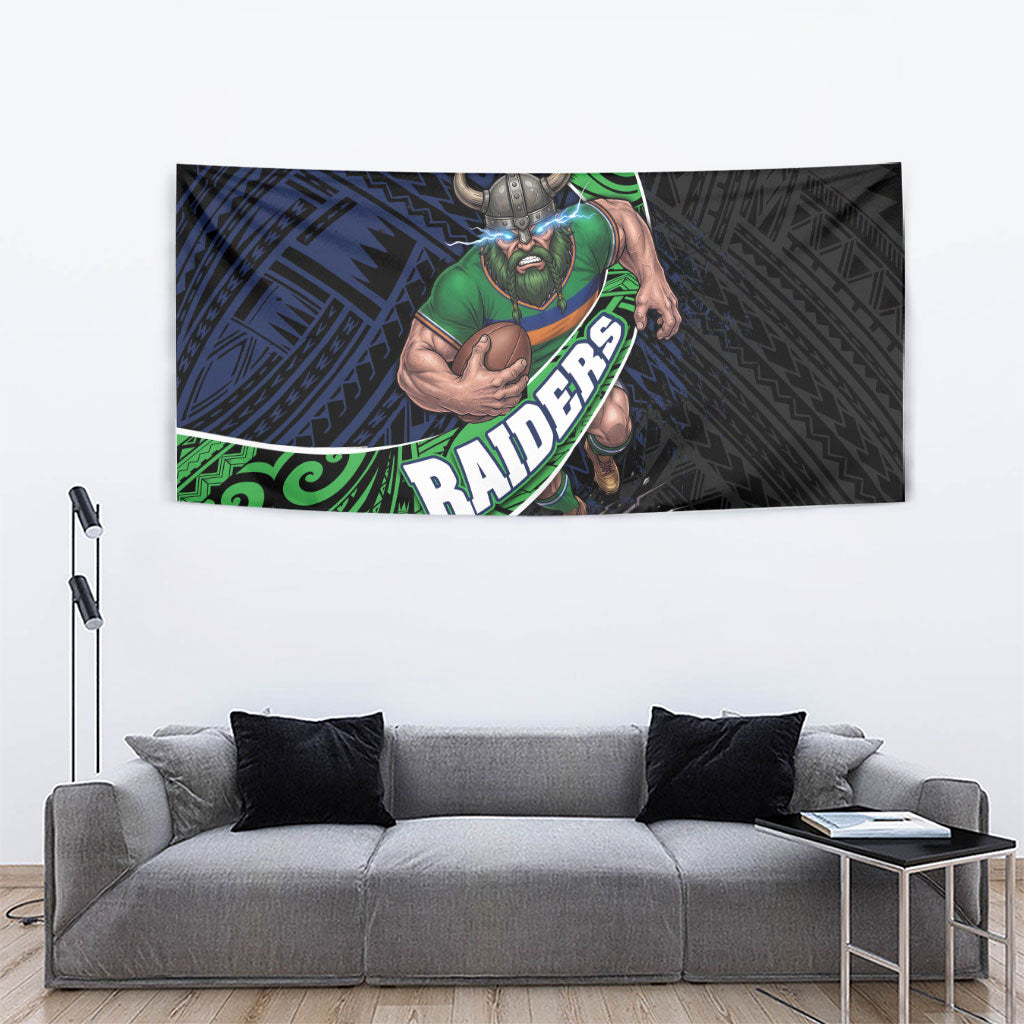 Canberra Raiders Rugby Tapestry Tribal Polynesian Power Art - Lightning Mascot