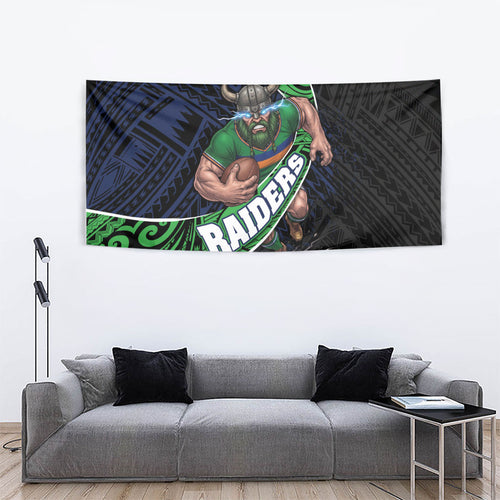 Canberra Raiders Rugby Tapestry Tribal Polynesian Power Art - Lightning Mascot