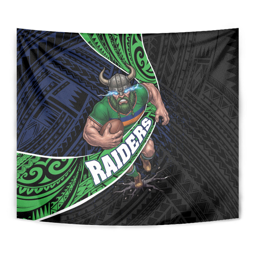 Canberra Raiders Rugby Tapestry Tribal Polynesian Power Art - Lightning Mascot