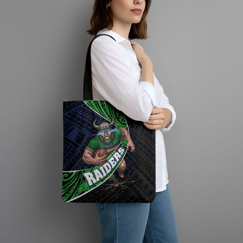 Canberra Raiders Rugby Tote Bag Tribal Polynesian Power Art - Lightning Mascot