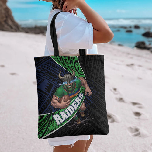 Canberra Raiders Rugby Tote Bag Tribal Polynesian Power Art - Lightning Mascot