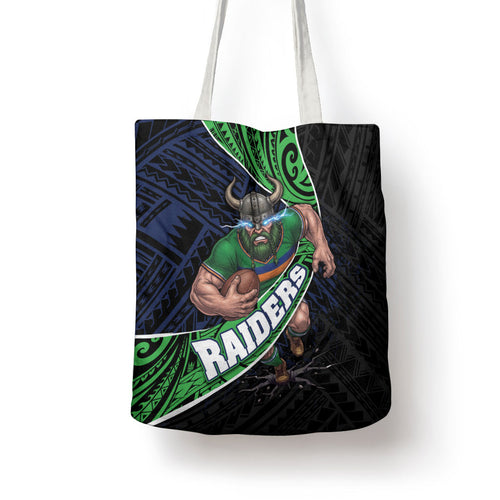Canberra Raiders Rugby Tote Bag Tribal Polynesian Power Art - Lightning Mascot