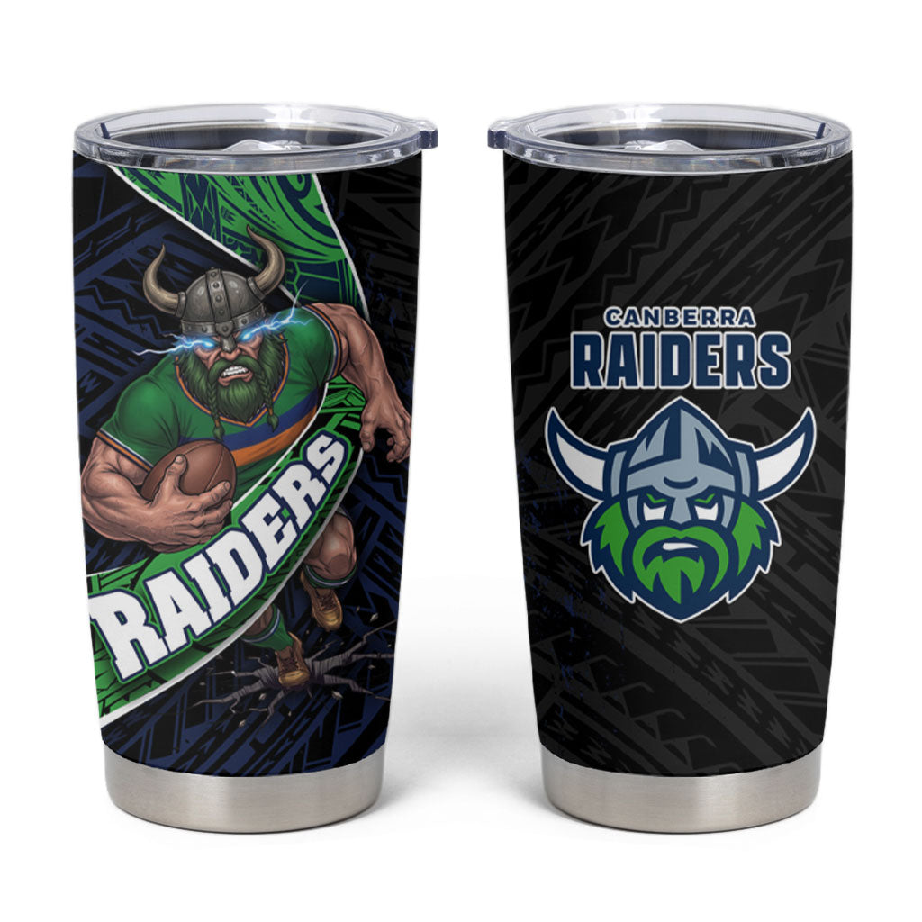 Canberra Raiders Rugby Tumbler Cup Tribal Polynesian Power Art - Lightning Mascot