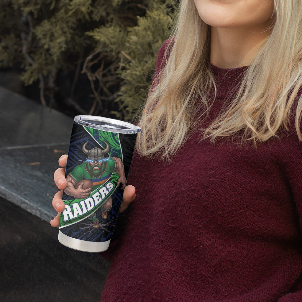 Canberra Raiders Rugby Tumbler Cup Tribal Polynesian Power Art - Lightning Mascot