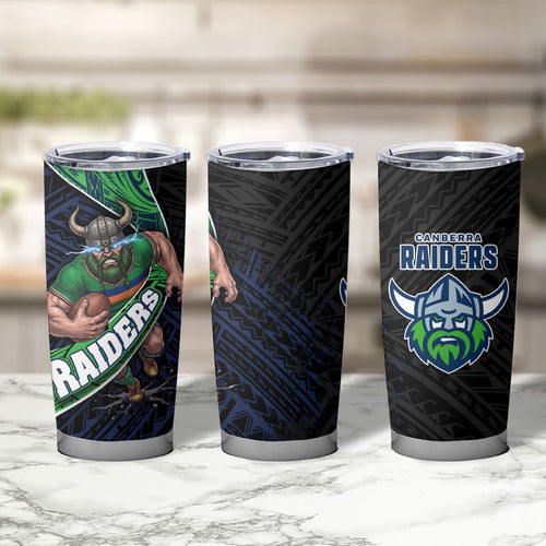 Canberra Raiders Rugby Tumbler Cup Tribal Polynesian Power Art - Lightning Mascot