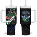 Canberra Raiders Rugby Tumbler With Handle Tribal Polynesian Power Art - Lightning Mascot