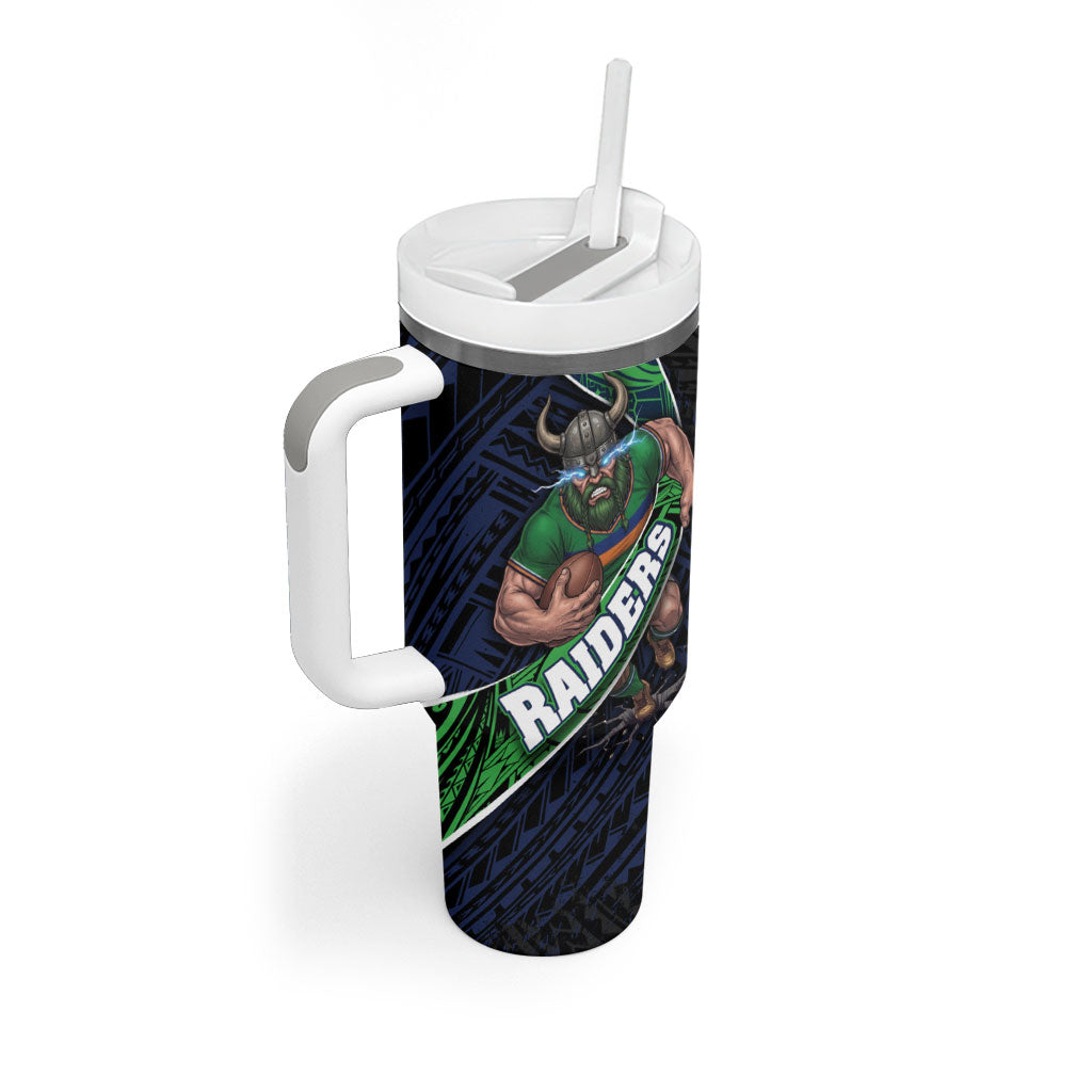 Canberra Raiders Rugby Tumbler With Handle Tribal Polynesian Power Art - Lightning Mascot