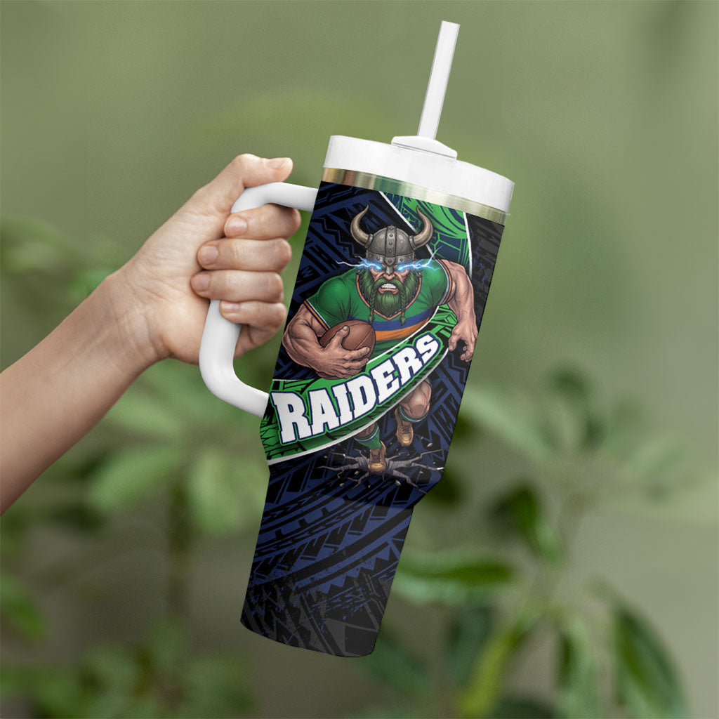 Canberra Raiders Rugby Tumbler With Handle Tribal Polynesian Power Art - Lightning Mascot
