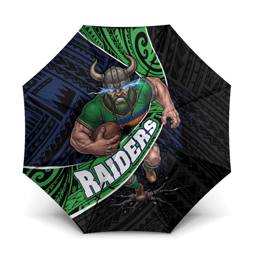 Canberra Raiders Rugby Umbrella Tribal Polynesian Power Art - Lightning Mascot