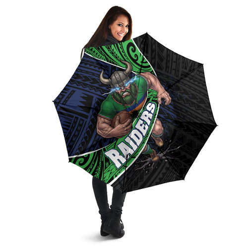 Canberra Raiders Rugby Umbrella Tribal Polynesian Power Art - Lightning Mascot
