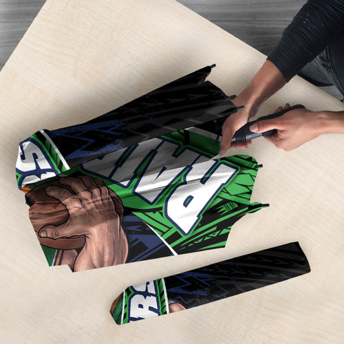 Canberra Raiders Rugby Umbrella Tribal Polynesian Power Art - Lightning Mascot