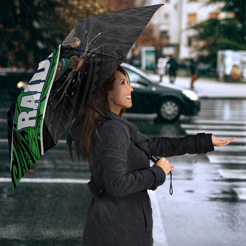 Canberra Raiders Rugby Umbrella Tribal Polynesian Power Art - Lightning Mascot