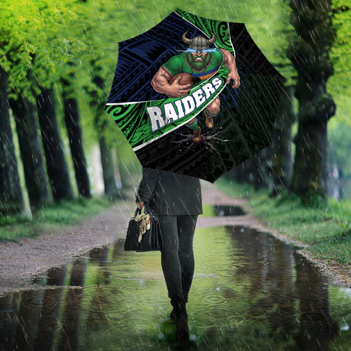 Canberra Raiders Rugby Umbrella Tribal Polynesian Power Art - Lightning Mascot