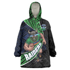 Canberra Raiders Rugby Wearable Blanket Hoodie Tribal Polynesian Power Art - Lightning Mascot