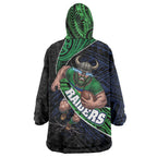 Canberra Raiders Rugby Wearable Blanket Hoodie Tribal Polynesian Power Art - Lightning Mascot