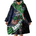 Canberra Raiders Rugby Wearable Blanket Hoodie Tribal Polynesian Power Art - Lightning Mascot