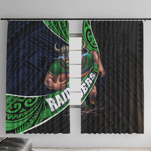 Canberra Raiders Rugby Window Curtain Tribal Polynesian Power Art - Lightning Mascot