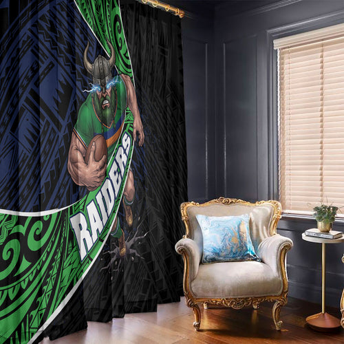 Canberra Raiders Rugby Window Curtain Tribal Polynesian Power Art - Lightning Mascot