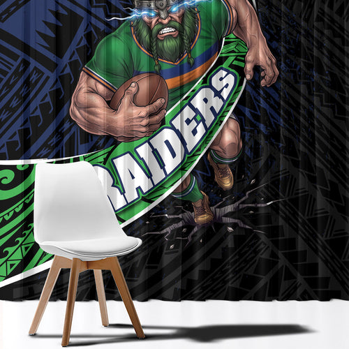Canberra Raiders Rugby Window Curtain Tribal Polynesian Power Art - Lightning Mascot
