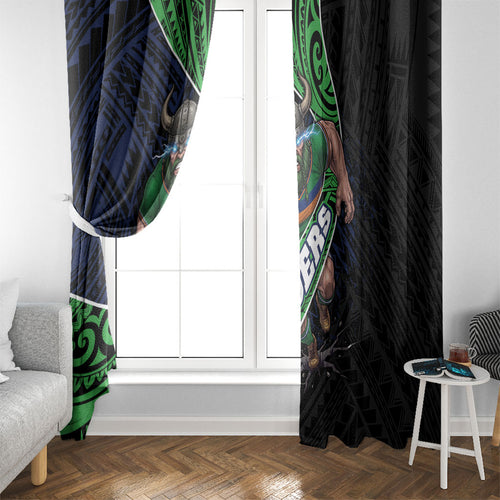 Canberra Raiders Rugby Window Curtain Tribal Polynesian Power Art - Lightning Mascot