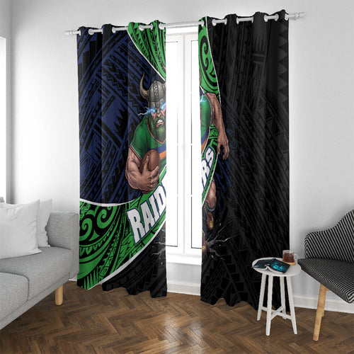 Canberra Raiders Rugby Window Curtain Tribal Polynesian Power Art - Lightning Mascot