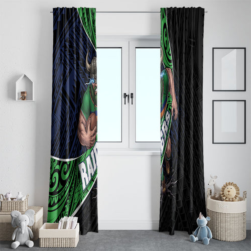 Canberra Raiders Rugby Window Curtain Tribal Polynesian Power Art - Lightning Mascot