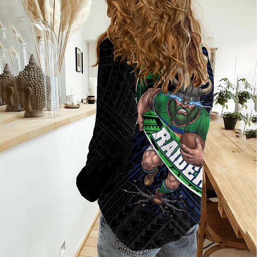 Canberra Raiders Rugby Women Casual Shirt Tribal Polynesian Power Art - Lightning Mascot