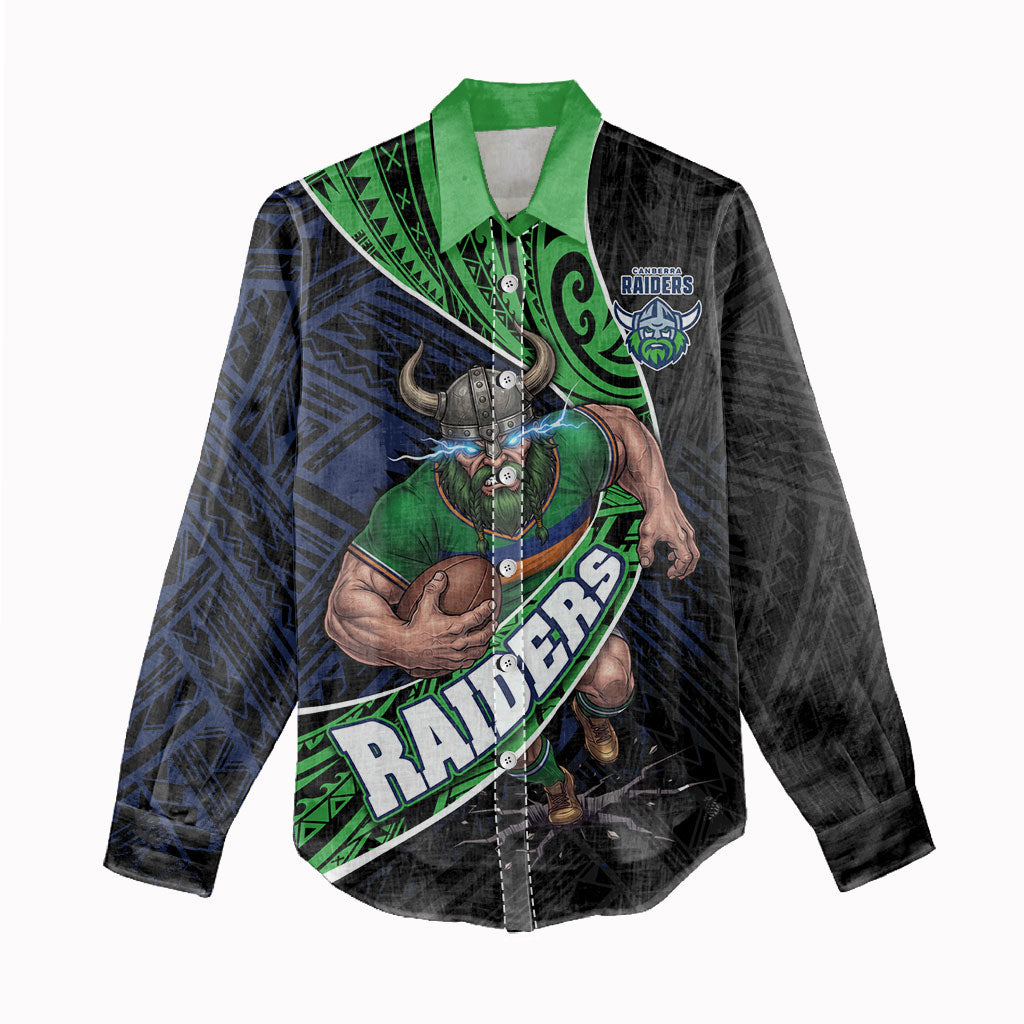 Canberra Raiders Rugby Women Casual Shirt Tribal Polynesian Power Art - Lightning Mascot