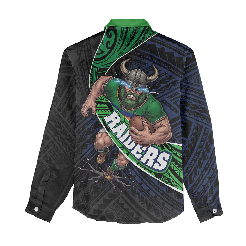 Canberra Raiders Rugby Women Casual Shirt Tribal Polynesian Power Art - Lightning Mascot