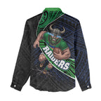 Canberra Raiders Rugby Women Casual Shirt Tribal Polynesian Power Art - Lightning Mascot