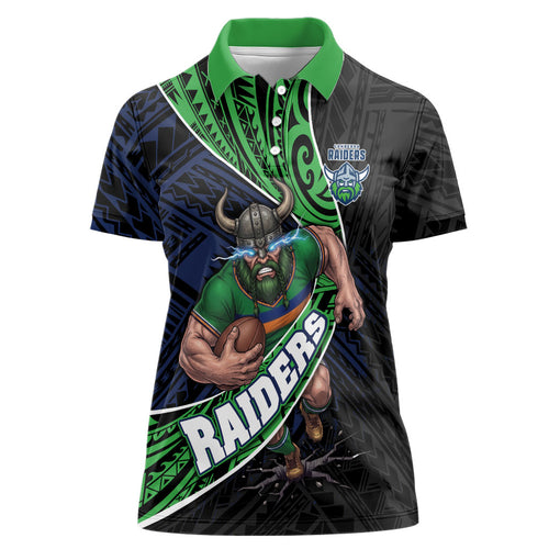 Canberra Raiders Rugby Women Polo Shirt Tribal Polynesian Power Art - Lightning Mascot