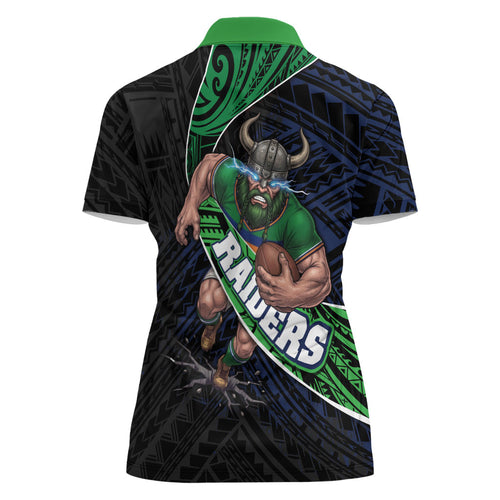 Canberra Raiders Rugby Women Polo Shirt Tribal Polynesian Power Art - Lightning Mascot