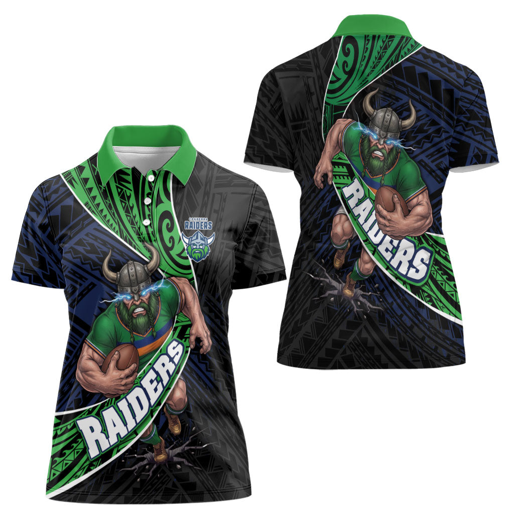 Canberra Raiders Rugby Women Polo Shirt Tribal Polynesian Power Art - Lightning Mascot