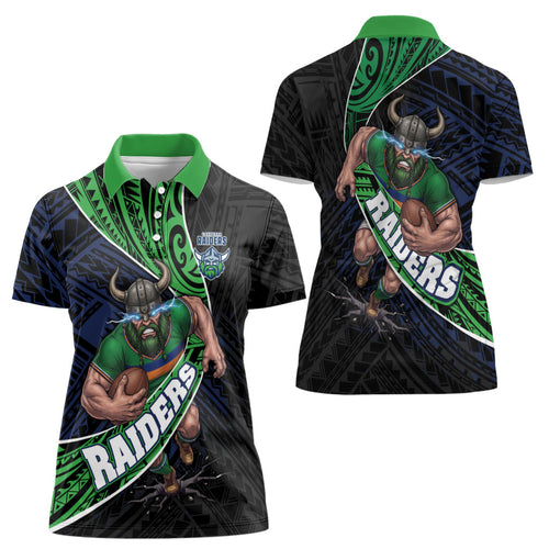 Canberra Raiders Rugby Women Polo Shirt Tribal Polynesian Power Art - Lightning Mascot
