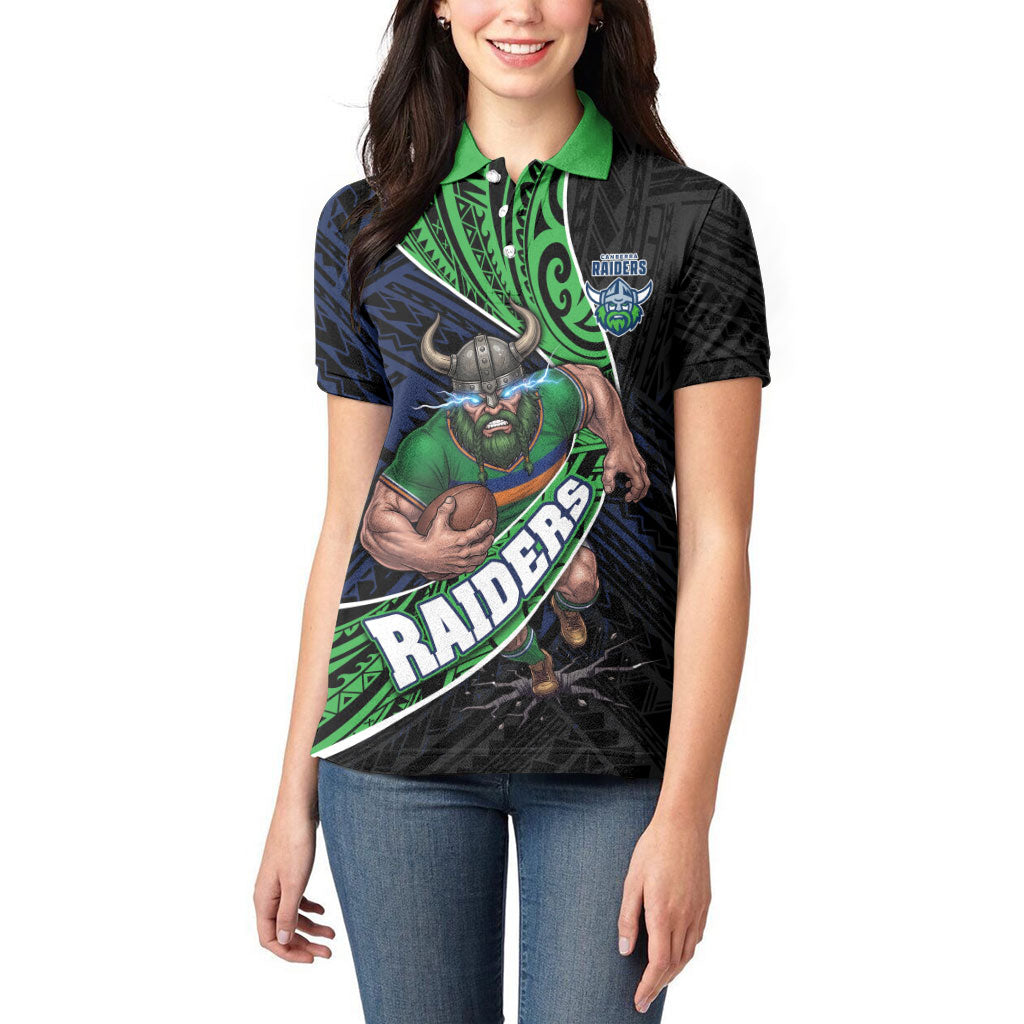 Canberra Raiders Rugby Women Polo Shirt Tribal Polynesian Power Art - Lightning Mascot